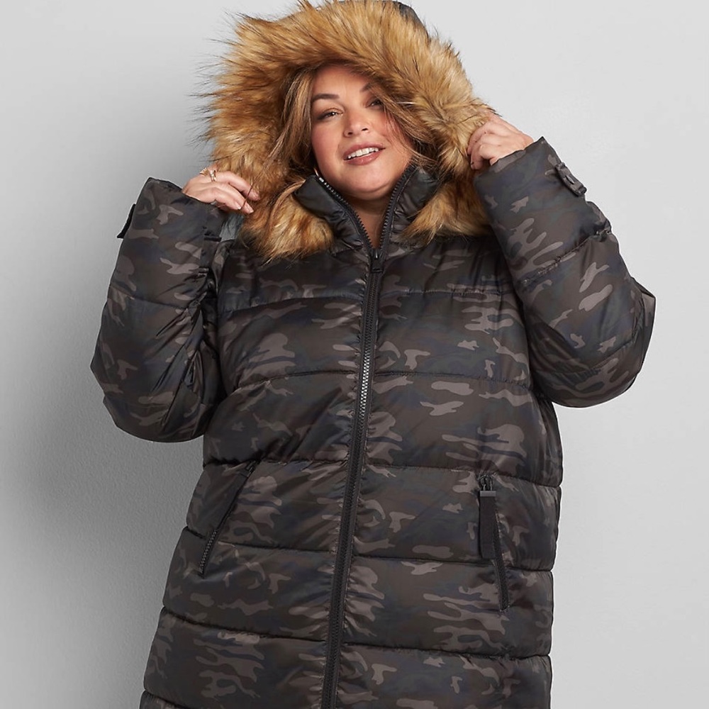 Lane Bryant Camo Faux Fur Jacket Size 14/16 1X NWT